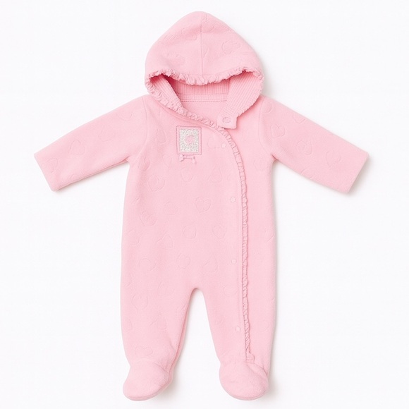Baby Girl Pink Hooded Fleece Bunting Suit - Picture 1 of 8